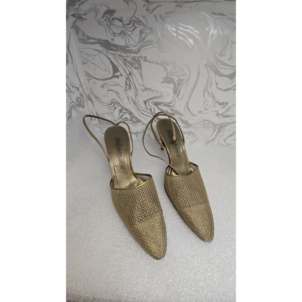 Yves Saint Laurent Women’s Gold Mesh Ankle Strap Heel Shoe Size 7 M - Picture 3 of 10